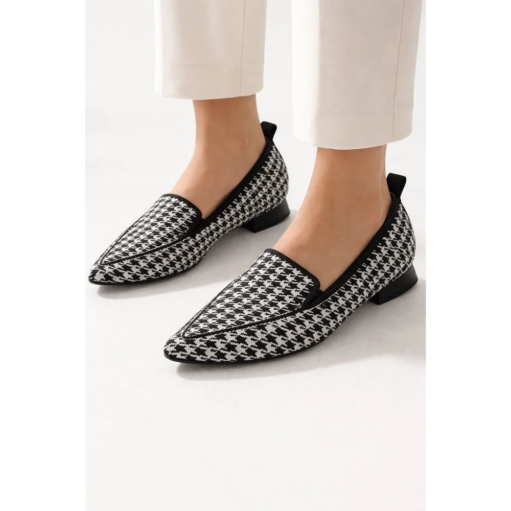VIVAIA Houndstooth Pointed Toe‎ Knit Loafers Low Heel Size EU/39 US/8 NWT